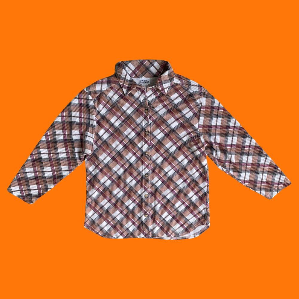 90's vintage plaid button up long sleeve collared blouse MEDIUM basic editions